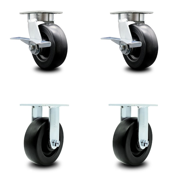 8 Inch Kingpinless Polyolefin Wheel Caster Brakes 2 Rigid, 2PK